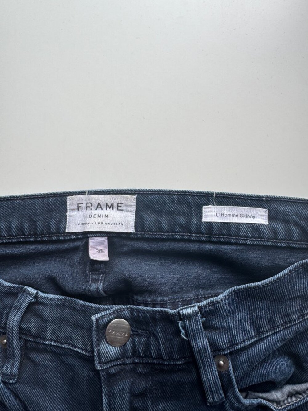 FRAME L'Homme Skinny Cobalt Dark Rinse Mid Rise Stretch Slim Leg Jeans, Size 30 - Picture 12 of 13
